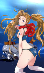 Rule 34 | 1girl, 2020 summer olympics, ass, bikini, blue eyes, breasts, brown hair, bubble, french flag, highres, kneeling, long hair, looking at viewer, maabou, medium breasts, namco, numan athletics, olympics, sharon (numan athletics), sharon les halles, sideboob, smile, solo, submarine, swimsuit, tattoo, thighhighs, twintails, very long hair, water, watercraft