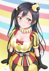 Rule 34 | 1girl, black hair, black mittens, blush, breasts, ckst, cleavage, collarbone, commentary, grey eyes, hat, highres, infinity! our wings!!, large breasts, long hair, looking at viewer, love live!, love live! nijigasaki high school idol club, mittens, one side up, sidelocks, signature, smile, solo, upper body, yuki setsuna (love live!)