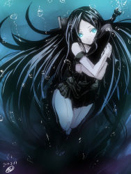 Rule 34 | 10s, 1girl, abyssal ship, blue eyes, bubble, dated, gin&#039;ichi (akacia), glowing, glowing eyes, highres, ka-class submarine, kantai collection, long hair, pale skin, solo, underwater, very long hair