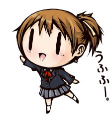 Rule 34 | bear, brown hair, chibi, highres, hirasawa ui, k-on!, laughing, onigawara, ponytail, simple background, solo, | |