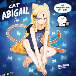 Rule 34 | 1girl, abigail williams (fate), animal ears, barefoot, blonde hair, blue eyes, cat ears, cat tail, fate/grand order, fate (series), srgrafo, tail