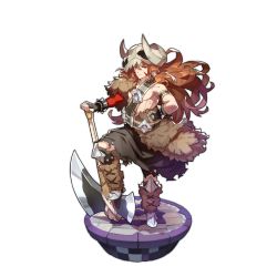 Rule 34 | 1boy, armlet, axe, boots, brown eyes, brown hair, dragalia lost, erik (dragalia lost), facepaint, full body, holding, holding weapon, long hair, looking at viewer, male focus, mask, nintendo, non-web source, official art, saitou naoki, skull mask, solo, spiked armlet, transparent background, weapon