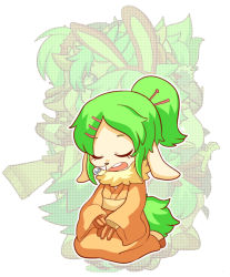 Rule 34 | 1girl, artist request, closed eyes, furry, furry female, green hair, highres, japanese clothes, sheep, short hair, sleeping, smile, snoring, solo