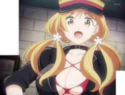 Rule 34 | 1girl, blonde hair, breasts, cleavage, highres, large breasts, low twintails, screencap, solo, stitched, suzuki nagisa, third-party edit, twintails, twocar