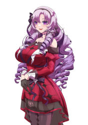 Rule 34 | 1girl, absurdres, bare shoulders, black gloves, blush, breasts, dress, drill hair, gloves, highres, hyakumantenbara salome, hyakumantenbara salome (1st costume), large breasts, light purple hair, long hair, looking at viewer, nijisanji, off-shoulder dress, off shoulder, open mouth, pantyhose, parted bangs, purple eyes, red dress, smile, solo, thighhighs, torahime (roland00), virtual youtuber