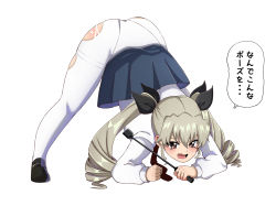 Rule 34 | 1girl, anchovy (girls und panzer), anzio school uniform, black cape, black footwear, black ribbon, black skirt, brown eyes, cape, chyazuke syake, commentary, dress shirt, drill hair, fang, frown, full body, girls und panzer, green hair, hair ribbon, highres, holding, jack-o&#039; challenge, loafers, long hair, long sleeves, looking at viewer, miniskirt, necktie, open mouth, pantyhose, pleated skirt, ribbon, riding crop, school uniform, shirt, shoes, simple background, skin fang, skirt, solo, standing, sweatdrop, thighband pantyhose, top-down bottom-up, torn clothes, torn pantyhose, translated, twin drills, twintails, white background, white pantyhose, white shirt