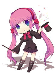 Rule 34 | 1girl, bad id, bad pixiv id, baton, blue eyes, boots, chibi, confetti, hairband, harano, hat, hat tip, highres, knee boots, long hair, magic, magician, original, pink hair, school uniform, shadow, skirt, sleeves past wrists, solo, top hat, twintails, very long hair