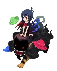 Rule 34 | black hair, black thighhighs, child, chimera (creature), full body, highres, houjuu nue, monster, n (ruff), nue (creature), red eyes, riding, short hair, solo, thighhighs, touhou, transparent background, ufo, wings, zettai ryouiki