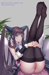 Rule 34 | absurdres, bare shoulders, black dress, black thighhighs, blunt bangs, censored, china dress, chinese clothes, cleft of venus, dress, fate/grand order, fate (series), feet, hair ornament, highres, hong bai, huge filesize, leaf hair ornament, long hair, mosaic censoring, no shoes, purple hair, pussy, soles, solo, thighhighs, thighs, yang guifei (fate), yang guifei (second ascension) (fate)