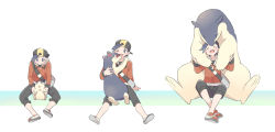 Rule 34 | 1boy, :d, backwards hat, bad id, bad pixiv id, bag, baseball cap, black hair, black pants, capri pants, closed mouth, commentary request, creatures (company), cyndaquil, ethan (pokemon), evolutionary line, game freak, gen 2 pokemon, happy, hat, highres, holding, holding pokemon, jacket, long sleeves, male focus, nintendo, one eye closed, open mouth, pants, pokemon, pokemon (creature), pokemon hgss, pumpkinpan, quilava, red footwear, red jacket, shoes, short hair, shoulder bag, sitting, smile, tongue, typhlosion