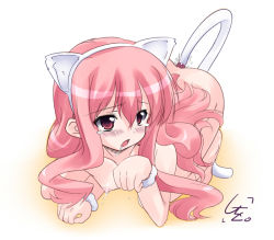 Rule 34 | 00s, 1girl, anal, anal tail, animal ears, butt plug, cat ears, cat tail, fake tail, long hair, louise francoise le blanc de la valliere, nude, object insertion, paw pose, pink eyes, pink hair, saliva, sex toy, shiwo, solo, tail, tears, wrist cuffs, zero no tsukaima