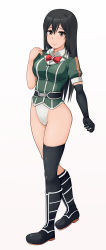 Rule 34 | 1girl, black eyes, black footwear, black hair, black thighhighs, boots, breasts, chikuma (kancolle), commentary request, cross-laced footwear, elbow gloves, gloves, highleg, highleg panties, highres, kantai collection, lace-up boots, large breasts, long hair, looking at viewer, nikku (nzaf5832), panties, puffy short sleeves, puffy sleeves, short sleeves, simple background, single elbow glove, single thighhigh, solo, thighhighs, underwear, white background, white panties
