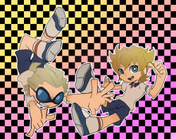 Rule 34 | 2boys, blonde hair, dylan keith, glasses, inazuma eleven, inazuma eleven (series), male focus, mark kruger, multiple boys, panty &amp; stocking with garterbelt, parody, style parody