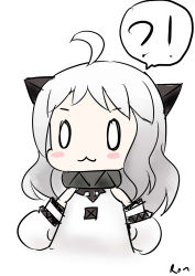 Rule 34 | !?, 0 0, 10s, 1girl, :3, absurdres, abyssal ship, ahoge, blush stickers, chibi, highres, horns, kantai collection, long hair, looking at viewer, mittens, northern ocean princess, pale skin, ron (hengyep), silver hair, simple background, sketch, solo, white background