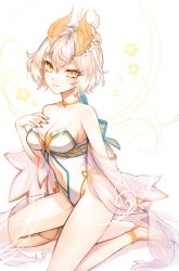 Rule 34 | 1girl, absurdres, breasts, cleavage, commission, hand up, highres, indie virtual youtuber, medium breasts, one-piece swimsuit, parted lips, pixiv id 5166667, sanagi yuzu, sanagiyuzu, second-party source, see-through, short hair, sitting, skeb commission, solo, swimsuit, toeless footwear, virtual youtuber, white hair, yellow eyes, yokozuwari