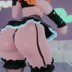 Rule 34 | 3d, animated, ass, ass shake, black hair, bouncing breasts, breasts, fishnet thighhighs, fishnets, garter belt, garter straps, huge ass, medium breasts, multicolored hair, orange hair, skirt, tagme, thighhighs, thong, underboob, video, vrchat