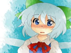 Rule 34 | 1girl, bad id, bad pixiv id, cirno, close-up, female focus, gradient background, hair between eyes, hammer (sunset beach), solo, tears, touhou, wings