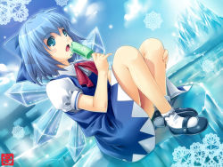 Rule 34 | circled 9, cirno, eating, embodiment of scarlet devil, food, ice, mary janes, popsicle, rakujin, shoes, socks, solo, touhou, white socks