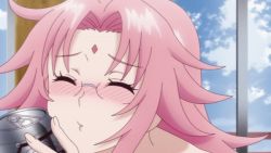 Rule 34 | animated, animated gif, arahabaki nonko, beer can, blush, bouncing breasts, breasts, can, closed eyes, drink can, drunk, female focus, forehead jewel, glasses, hanging breasts, large breasts, long hair, nipples, panties, pink hair, sagging breasts, topless, underwear, yuragisou no yuuna-san