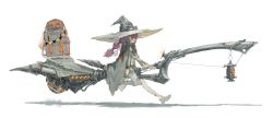 Rule 34 | 1girl, absurdres, box, broom, broom riding, chain, cloak, collared cape, commentary, covered eyes, from side, garter straps, glowing, goggles, goggles on headwear, grey thighhighs, hair over eyes, halloween, hat, highres, hover bike, jack-o&#039;-lantern, lantern, large hat, long hair, mecha, nail polish, original, ponytail, purple hair, purple nails, robot, shadow, short shorts, shorts, simple background, sketch, smile, solo, thighhighs, tokiki (tomok1), white background, witch, witch hat