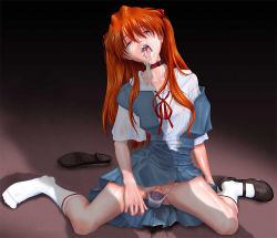 Rule 34 | 1girl, ahegao, bukkake, collar, cum, cum in mouth, cum on clothes, feet, fucked silly, half-closed eyes, humiliation, kneeling, long hair, mary janes, meguro fukuzou, neon genesis evangelion, object insertion, open mouth, orange hair, pussy, pussy juice, red hair, school uniform, serafuku, sex toy, shirt slip, shoes, single shoe, socks, solo, souryuu asuka langley, spread legs, sweat, tears, uncensored, underwear, vaginal, vaginal object insertion, vibrator, wet, wet clothes