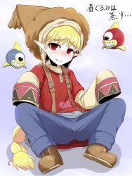 Rule 34 | 1girl, artist request, blonde hair, blush, boots, braid, closed mouth, dress, fangs, hat, long hair, looking at viewer, marivel armitage, pointy ears, red eyes, simple background, smile, solo, wild arms, wild arms 2