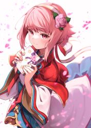 Rule 34 | 1girl, bow, box, capelet, closed mouth, commentary request, cowboy shot, fire emblem, fire emblem fates, fire emblem heroes, flower, gift, gift box, hair flower, hair ornament, hairband, highres, holding, holding box, japanese clothes, kimono, long sleeves, medium hair, nakabayashi zun, nintendo, official alternate costume, petals, pink eyes, pink flower, pink hair, red capelet, sakura (fire emblem), sidelocks, smile, solo, white background, white bow, white hairband, white kimono, wide sleeves