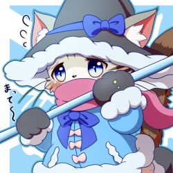 Rule 34 | animal ears, artist request, blue eyes, bow, cat, cat busters, cat ears, furry, hat, hat bow, jacket, mafumofu (cat busters), scarf, weapon, witch hat