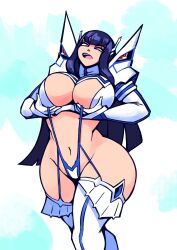 Rule 34 | 1girl, absurdres, ass, black eyes, black hair, breasts, cdlum, cleavage, cleavage cutout, clothing cutout, female focus, grabbing own breast, hand on own breast, highres, huge ass, junketsu, kill la kill, kiryuuin satsuki, large breasts, long hair, navel, solo, thick thighs, thighs, wide hips