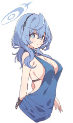 Rule 34 | 1girl, ako (blue archive), ako (dress) (blue archive), blue archive, blue dress, blue eyes, blue hair, blue halo, breasts, cleavage, dress, halo, highres, large breasts, looking at viewer, medium hair, mel (melty pot), official alternate costume, sleeveless, sleeveless dress, solo