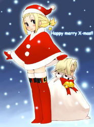 Rule 34 | 00s, bell, blonde hair, blush stickers, boots, christmas, final fantasy, final fantasy xii, hat, jinroku, mittens, original, penelo, red mittens, sack, santa costume, santa hat, snowing, standing, thigh boots, thighhighs, vaan (ff12)