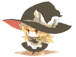 Rule 34 | 1girl, blonde hair, braid, chibi, female focus, full body, hat, kirisame marisa, mota, simple background, solo, touhou, white background, witch, witch hat