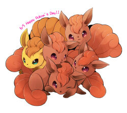 Rule 34 | alternate color, animal focus, closed mouth, creatures (company), dated, english text, game freak, gen 1 pokemon, green eyes, honey-cat, multiple tails, nintendo, no humans, one eye closed, open mouth, pokemon, pokemon (creature), purple eyes, shiny pokemon, simple background, smile, tail, vulpix, white background
