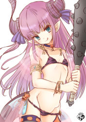 Rule 34 | 10s, 1girl, :q, animal print, bare shoulders, bikini, blue choker, blush, bracelet, chize, choker, closed mouth, club, club (weapon), collarbone, curled horns, dragon horns, dragon tail, elizabeth bathory (fate), elizabeth bathory (fate/extra ccc), fate/extra, fate/extra ccc, fate (series), flat chest, green eyes, groin, hair ribbon, head tilt, holding, horns, jewelry, kanabou, leopard print, long hair, navel, pink hair, pointy ears, purple bikini, purple ribbon, ribbon, simple background, smile, solo, spiked club, swimsuit, tail, thighhighs, tongue, tongue out, transparent, two side up, v-shaped eyebrows, very long hair, weapon, white background