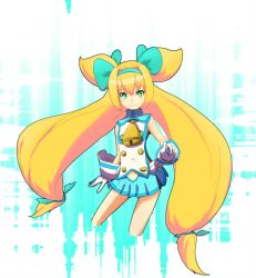 Rule 34 | 1girl, arc system works, bare shoulders, bell, blazblue, blazblue: continuum shift, blonde hair, bow, gloves, green eyes, hair bow, hairband, heart, heart-shaped pupils, highres, long hair, low-tied long hair, pikutarou, platinum the trinity, quad tails, solo, symbol-shaped pupils, twintails, very long hair, white gloves