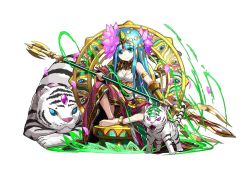 Rule 34 | 1girl, adachi yousuke, animal, anklet, barefoot, blue eyes, blue hair, breasts, cauchemar (p&amp;d), cleavage, cross-eyed, facial mark, female focus, flower, forehead mark, full body, hair flower, hair ornament, image sample, indian style, jewelry, large breasts, long hair, lotus, matching hair/eyes, md5 mismatch, official art, parvati (p&amp;d), polearm, puzzle &amp; dragons, resized, resolution mismatch, sitting, solo, source larger, tiger, weapon, white tiger