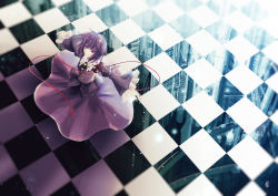 Rule 34 | 1girl, arufa (hourai-sugar), checkered floor, female focus, floor, komeiji satori, looking up, outstretched arms, reflection, solo, spread arms, third eye, touhou
