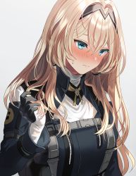 Rule 34 | 1girl, an-94 (girls&#039; frontline), blonde hair, blue eyes, blush, closed mouth, commentary request, girls&#039; frontline, gloves, hair between eyes, hair ornament, hairband, headgear, holding, holding hair, long hair, looking down, sidelocks, silence girl, solo, tactical clothes