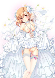 Rule 34 | 1girl, blush, breasts, bridal garter, bridal veil, brown eyes, brown hair, chize, choker, clothes lift, dress, dress lift, earrings, elbow gloves, female focus, frown, garter straps, gloves, highres, jewelry, legwear garter, lifted by self, misaka mikoto, nipples, no panties, pussy, pussy juice, sex toy, short hair, single garter strap, single legwear garter, single thighhigh, solo, standing, thighhighs, toaru kagaku no railgun, toaru majutsu no index, uncensored, veil, vibrator, vibrator in thighhighs, wedding dress, white gloves, white thighhighs
