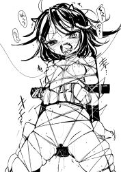 Rule 34 | 1girl, bdsm, bondage, bound, completely nude, highres, kijin seija, monochrome, nude, sex toy, solo, suna (s73d), sweat, tongue, tongue out, touhou, vibrator