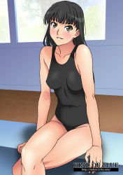 Rule 34 | 1girl, amagami, ayatsuji tsukasa, bad id, bad pixiv id, bare shoulders, black hair, black one-piece swimsuit, blush, breasts, brown eyes, crossed legs, impossible clothes, impossible swimsuit, long hair, long legs, looking at viewer, one-piece swimsuit, parted lips, poolside, rudoni, school swimsuit, sitting, smile, solo, swimsuit