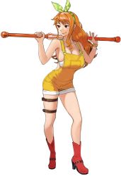 Rule 34 | 1girl, bikini, bikini under clothes, boots, breasts, conto, hair ribbon, highres, nami (one piece), one piece, one piece: stampede, orange hair, overall shorts, overalls, ribbon, sideboob, simple background, solo, swimsuit, tagme, thigh strap, white background, white bikini