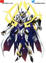 Rule 34 | 1other, alphamon, digimon, digimon (creature), fusion, highres, omegamon, original, other focus, simple background, solo, white background