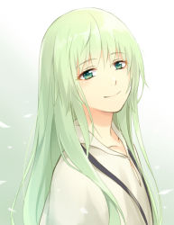 Rule 34 | 1other, androgynous, blush, collar, danemaru, enkidu (fate), eyelashes, fate/strange fake, fate (series), green eyes, head tilt, light green hair, long hair, looking at viewer, other focus, smile, solo, very long hair