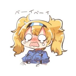 Rule 34 | 1girl, blonde hair, blush, crying, crying with eyes open, gambier bay (kancolle), hairband, kantai collection, long hair, lowres, nose blush, o o, open mouth, rebecca (keinelove), simple background, solo, tears, twintails, upper body, wavy mouth, white background