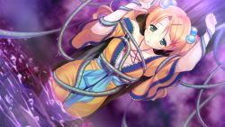 Rule 34 | 1girl, arms up, ayase hazuki, blush, bound, breasts, game cg, green eyes, japanese clothes, kamidere, long hair, looking down, orange hair, solo, standing, tentacles, tied up, tokunaga hoshino, twintails, water