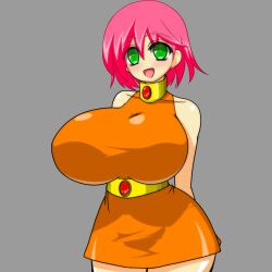 Rule 34 | 1girl, bad source, breasts, dress, final fantasy, final fantasy v, green eyes, happy, huge breasts, impossible clothes, impossible shirt, l suc (artist), lenna charlotte tycoon, looking at viewer, open mouth, pink hair, princess, shirt, solo, thick thighs, thighs, tight clothes, wide hips