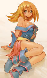 Rule 34 | bad id, bad pixiv id, bare shoulders, blonde hair, breasts, cleavage, commentary request, dark magician girl, detached sleeves, duel monster, hat, large breasts, long hair, smile, solo, yu-gi-oh!, yu-gi-oh! duel monsters, yuza