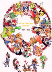 Rule 34 | 00s, 10s, 1990s (style), 2011, 6+boys, 6+girls, aipom, barry (pokemon), beanie, bianca (pokemon), blue oak, brendan (pokemon), brown hair, bulbasaur, charmander, cheren (pokemon), chibi, chikorita, chimchar, chuchu (pokemon), copyright name, crayon (medium), creatures (company), cyndaquil, dawn (pokemon), emerald (pokemon), ethan (pokemon), everyone, fang, flame-tipped tail, game freak, gen 1 pokemon, gen 2 pokemon, gen 3 pokemon, gen 4 pokemon, green (pokemon), hat, heart, hilbert (pokemon), hilda (pokemon), hug, kris (pokemon), long hair, lucas (pokemon), may (pokemon), midori orange, midori orenzi, mudkip, multiple boys, multiple girls, nintendo, on head, orange legwear, pantyhose, pikachu, piplup, poke ball, poke ball (basic), pokemon, pokemon (creature), pokemon adventures, pokemon bw, pokemon dppt, pokemon gsc, pokemon on head, pokemon rgby, pokemon rse, red (pokemon), retro artstyle, silver (pokemon), squirtle, starter pokemon trio, torchic, totodile, traditional media, treecko, turtwig, wally (pokemon), yellow (pokemon)