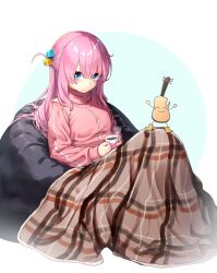 Rule 34 | 1girl, blue eyes, bocchi the rock!, coffee, coffee cup, commentary request, cube hair ornament, cup, disposable cup, gotoh hitori, hair ornament, highres, jacket, long sleeves, looking at viewer, m.tokotsu, pink hair, pink jacket, sitting, solo, steam, track jacket